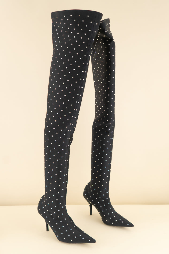 balenciaga crystal studded black knee high boot (37; retail $1,790)