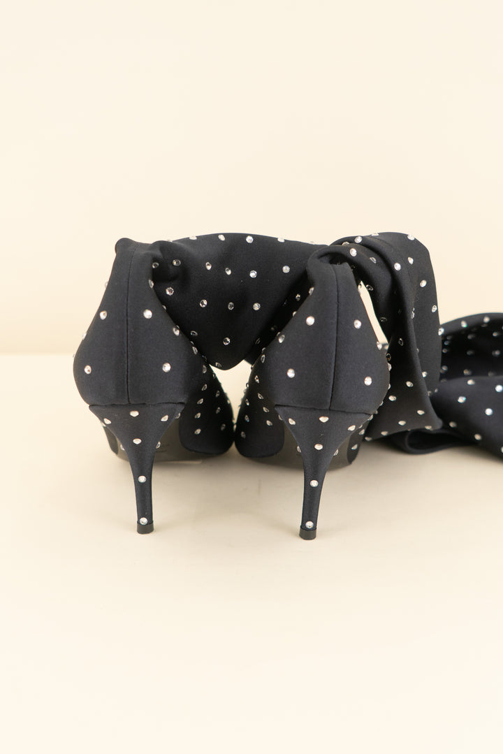 balenciaga crystal studded black knee high boot (37; retail $1,790)
