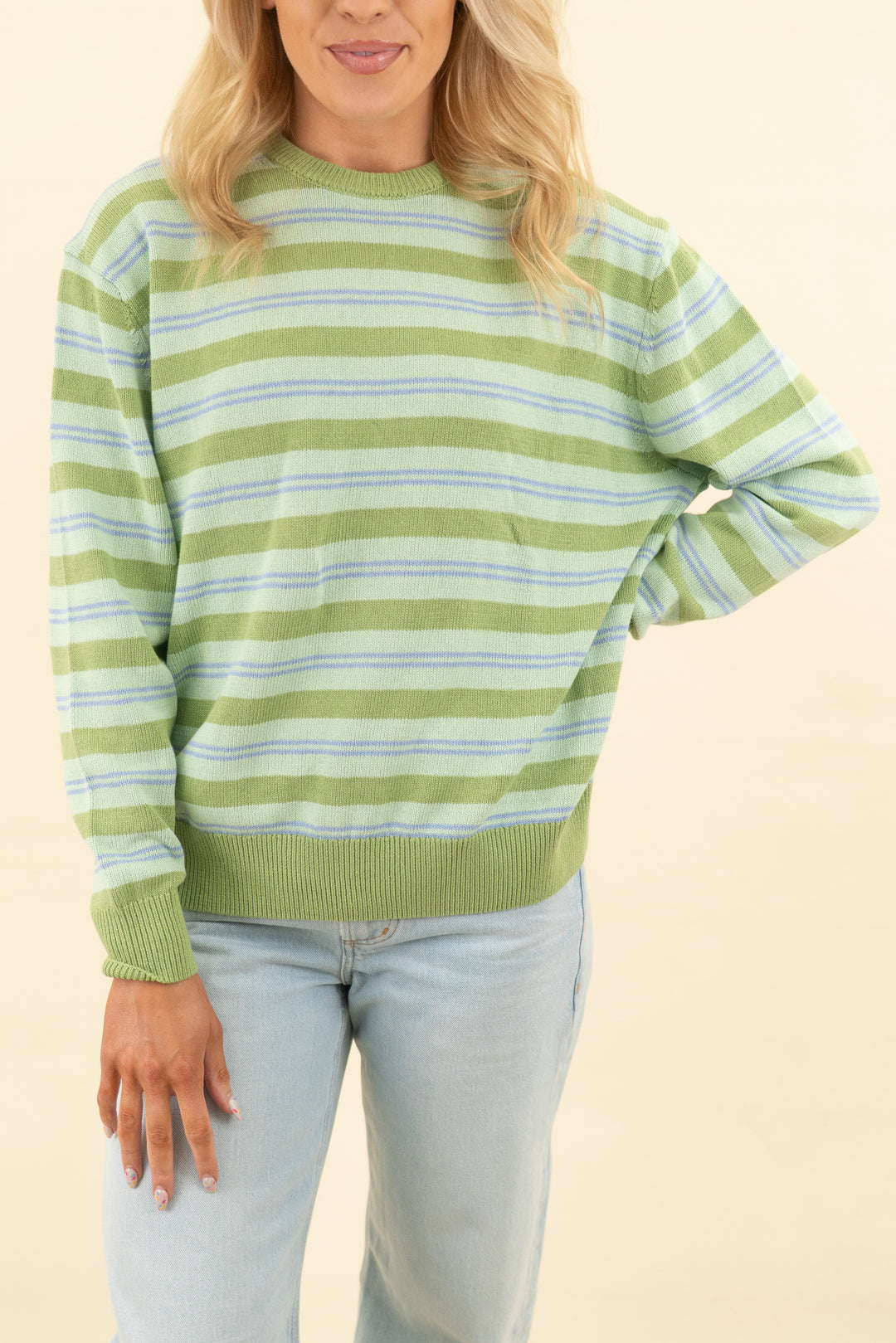 zara x benito antonio sage / matcha/ purple striped cotton-linen sweater nwt (s; retail $99)