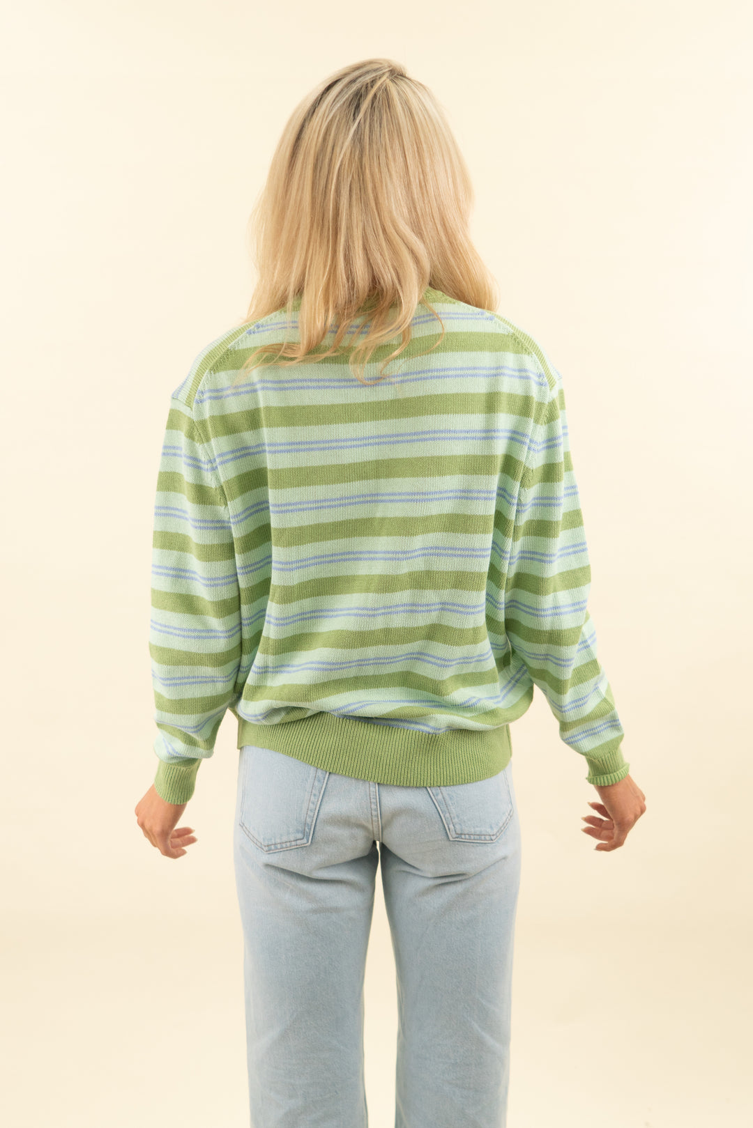 zara x benito antonio sage / matcha/ purple striped cotton-linen sweater nwt (s; retail $99)