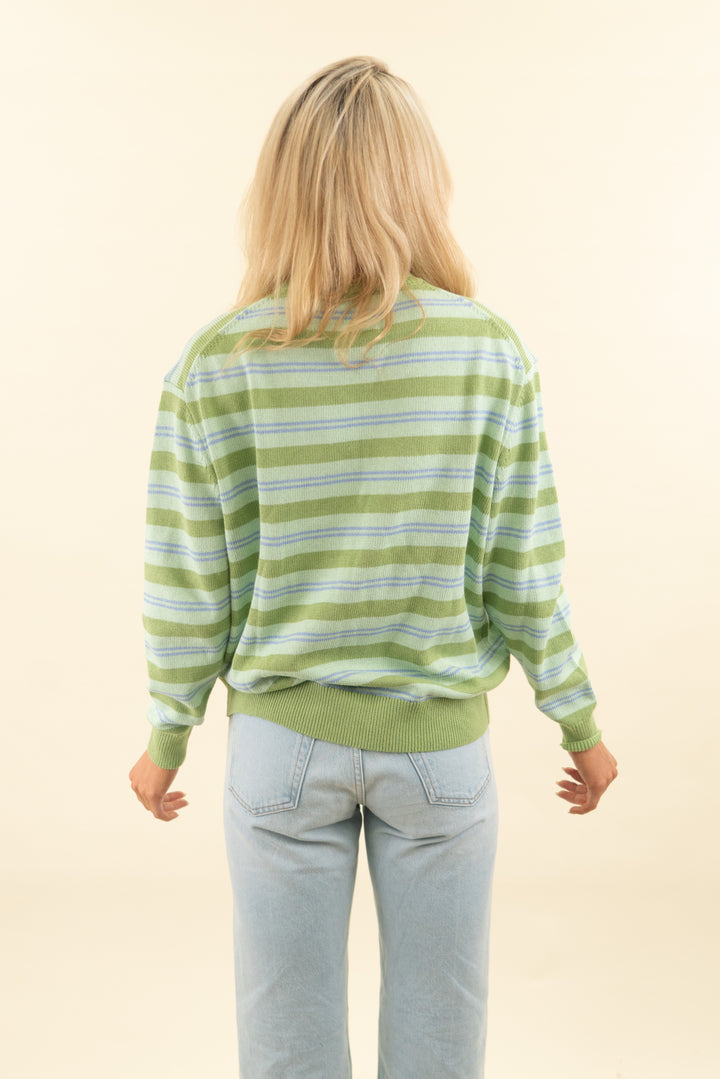 zara x benito antonio sage / matcha/ purple striped cotton-linen sweater nwt (s; retail $99)