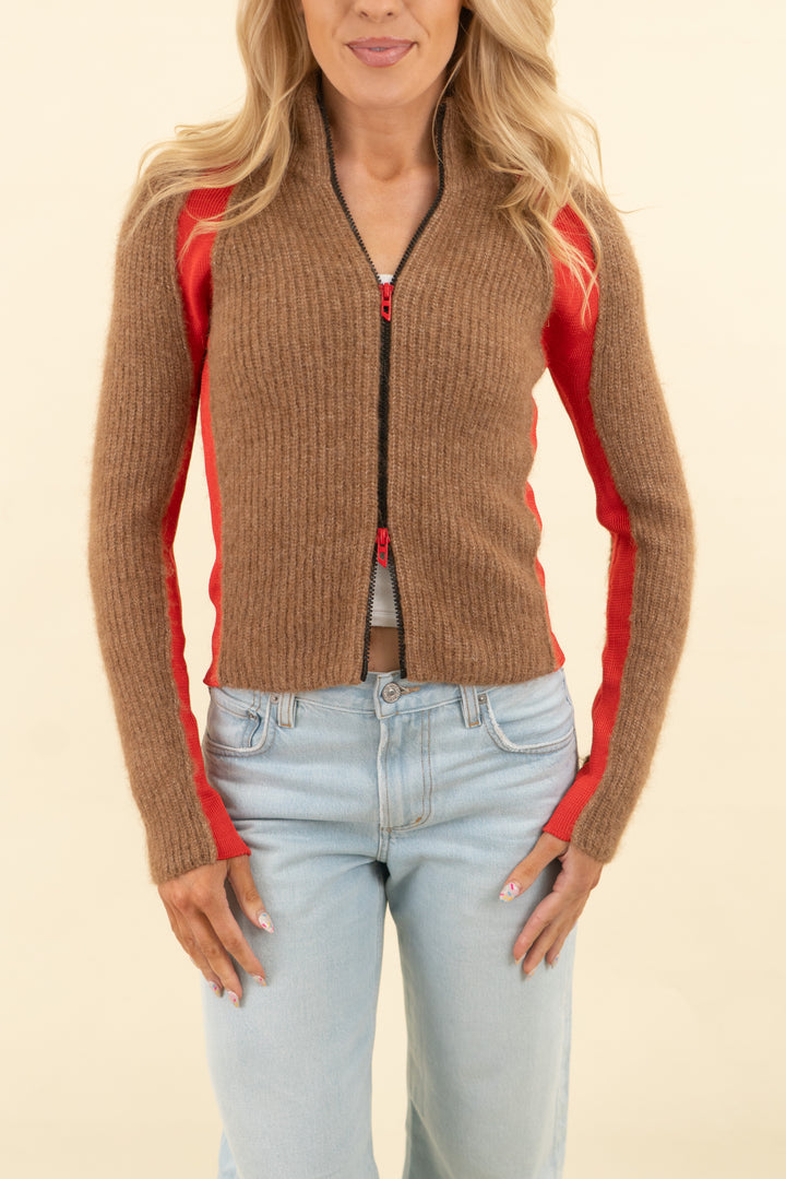 diesel tan and red knit quarter zip (s; retail $600)