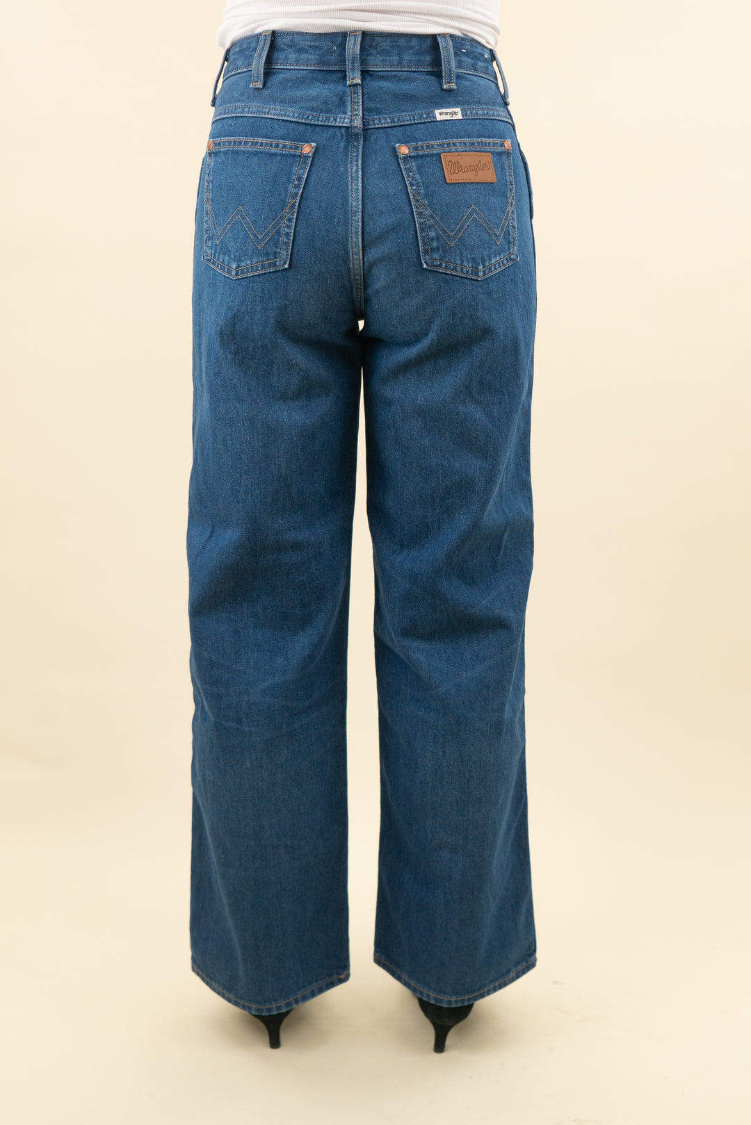 wrangler medium wash wide leg jeans (26; retail $74.99)