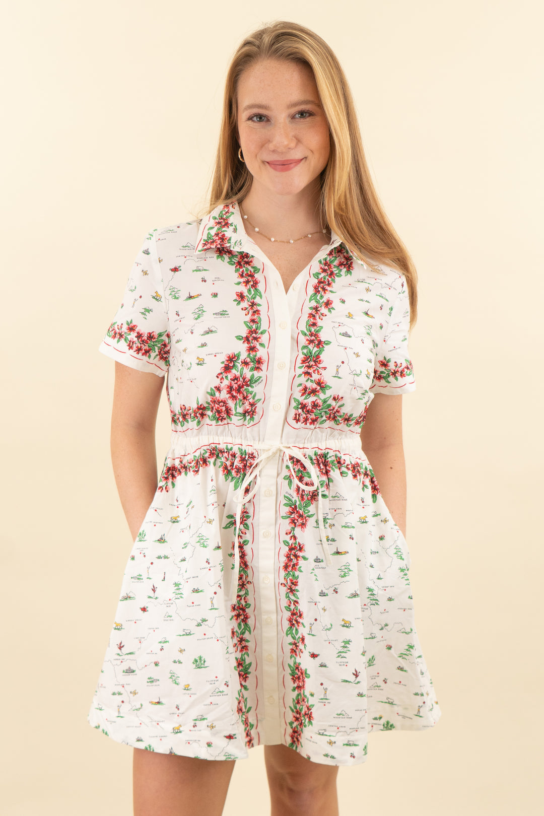 j. crew white and red map print button down mini poplin dress nwt (8; retail $158)