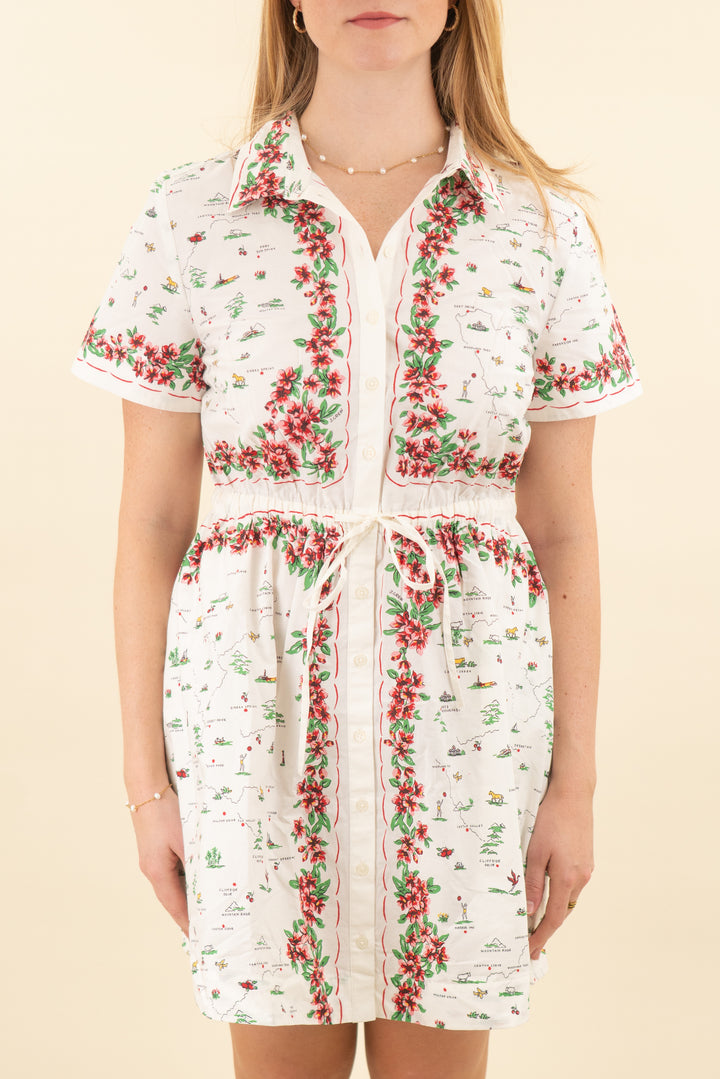 j. crew white and red map print button down mini poplin dress nwt (8; retail $158)