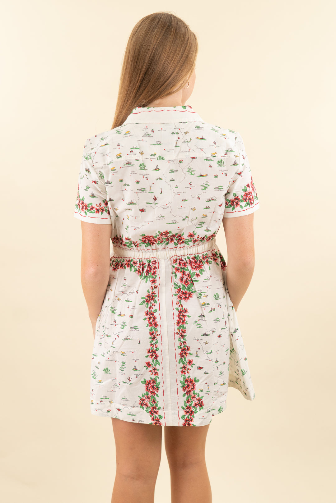 j. crew white and red map print button down mini poplin dress nwt (8; retail $158)