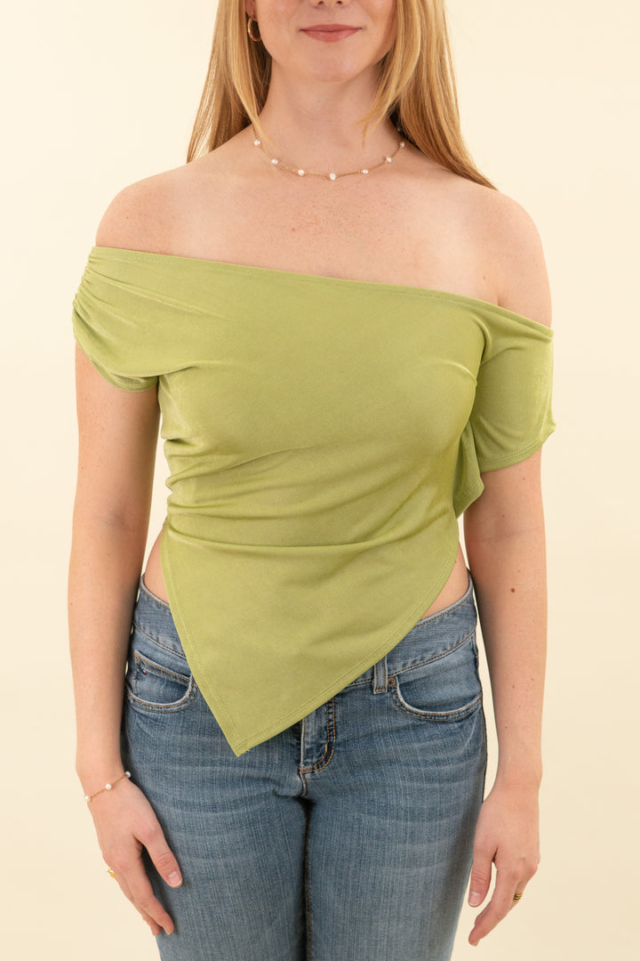 windsor green mesh asymmetrical top (s; retail $29.99)