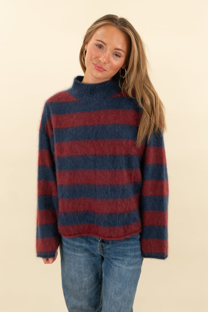 j. crew navy and red striped cashmere turtleneck sweater (m; retail $248)