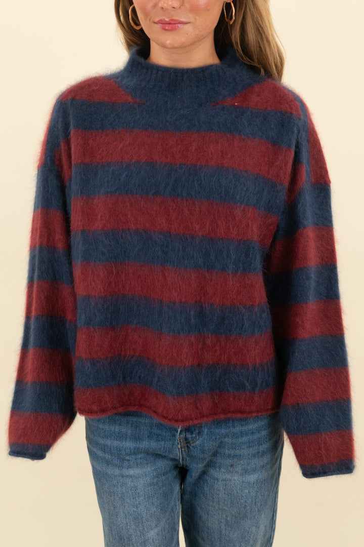 j. crew navy and red striped cashmere turtleneck sweater (m; retail $248)