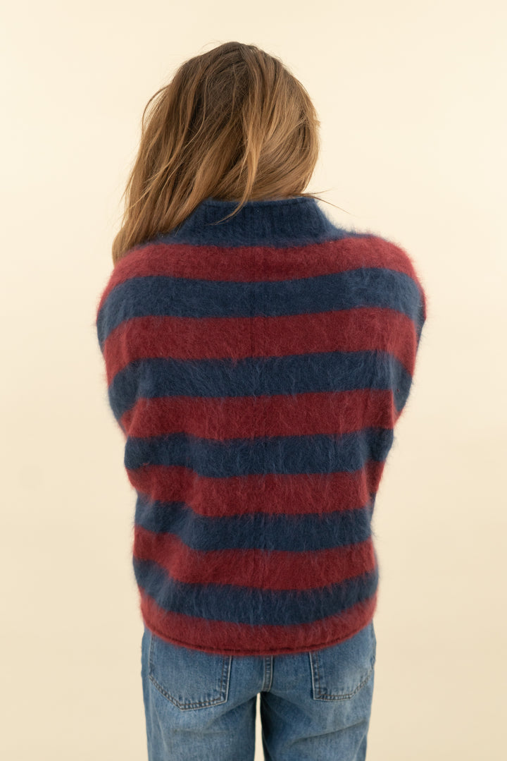 j. crew navy and red striped cashmere turtleneck sweater (m; retail $248)