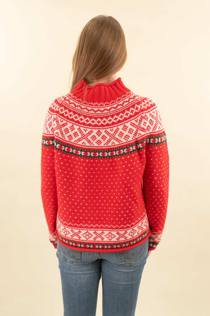 j. crew red fair isle mock neck sweater (m; retail $168)