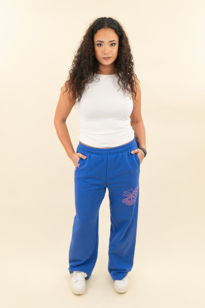 the mayfair group blue with pink graphic sweatpants nwt (s/m; retail $88)