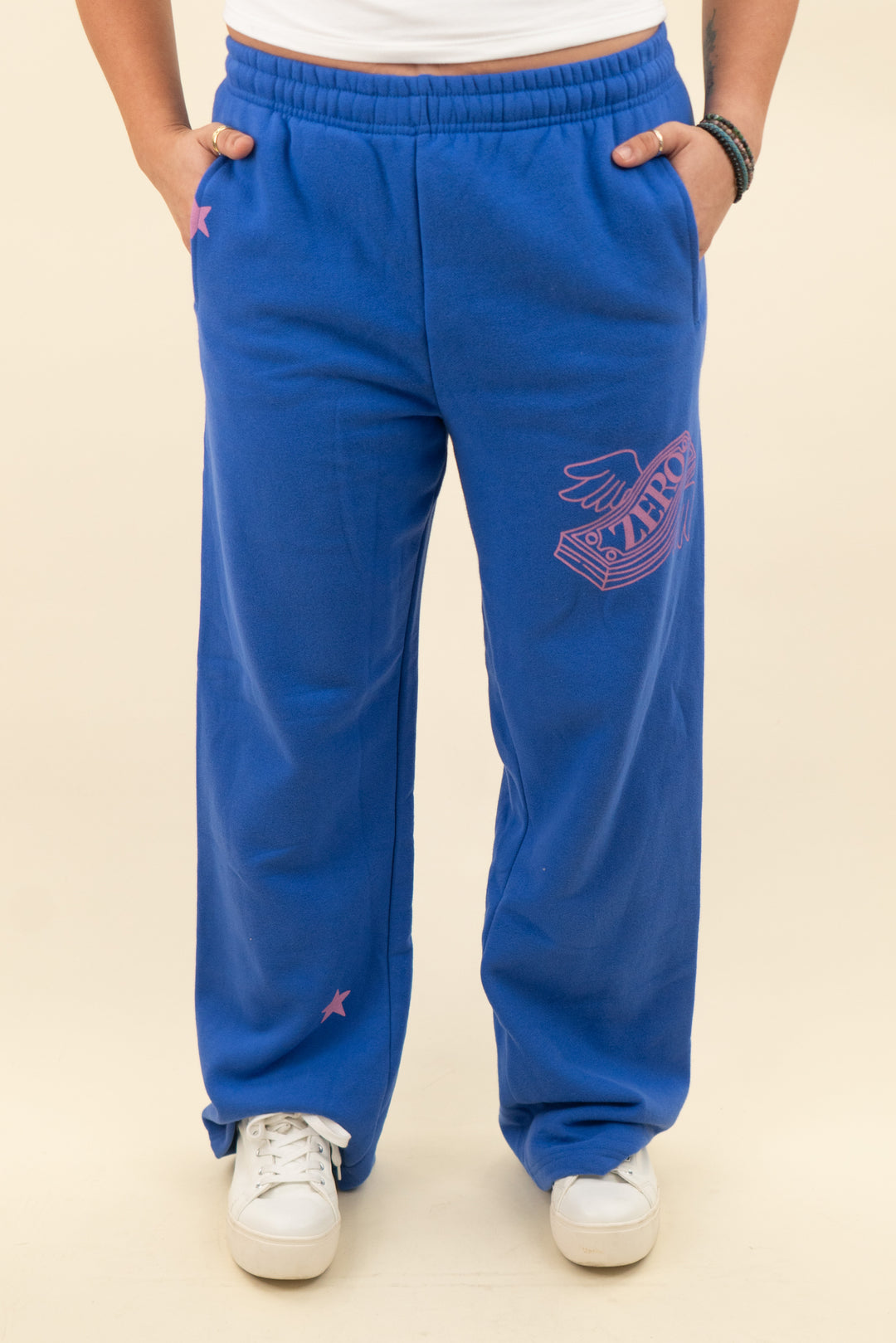 the mayfair group blue with pink graphic sweatpants nwt (s/m; retail $88)