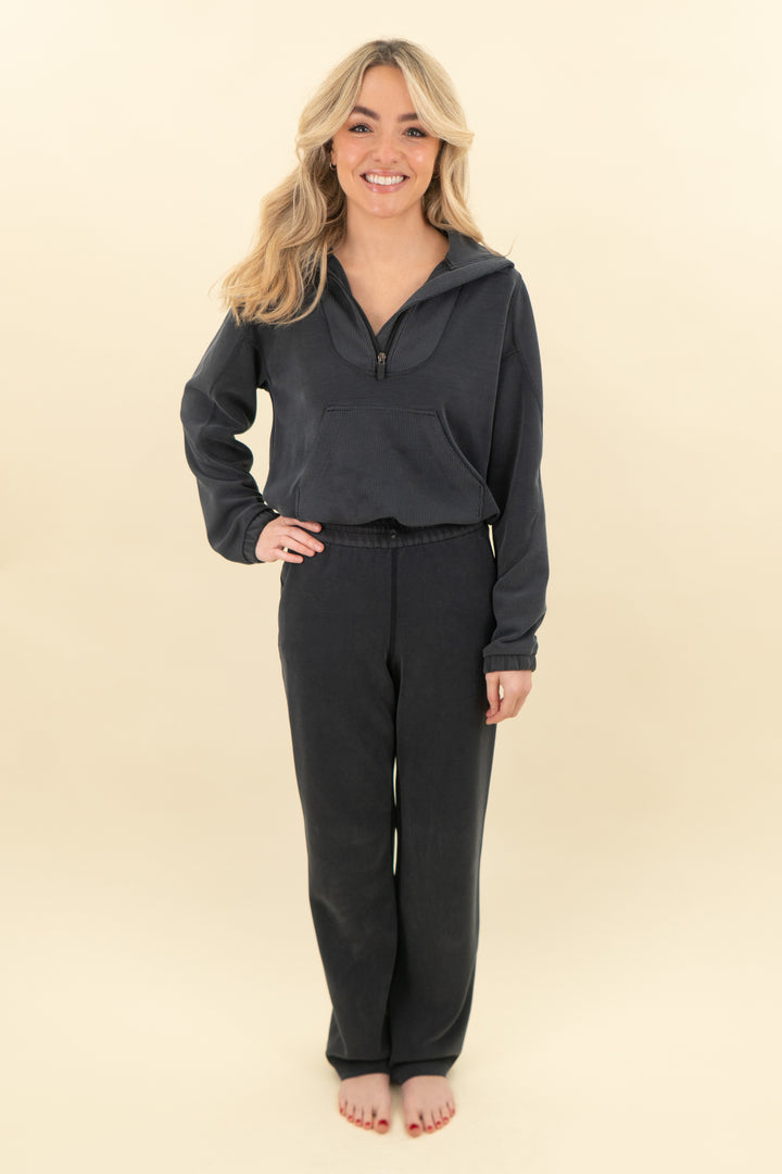 lululemon charcoal grey 3/4 zip and pant set (2; retail $276)