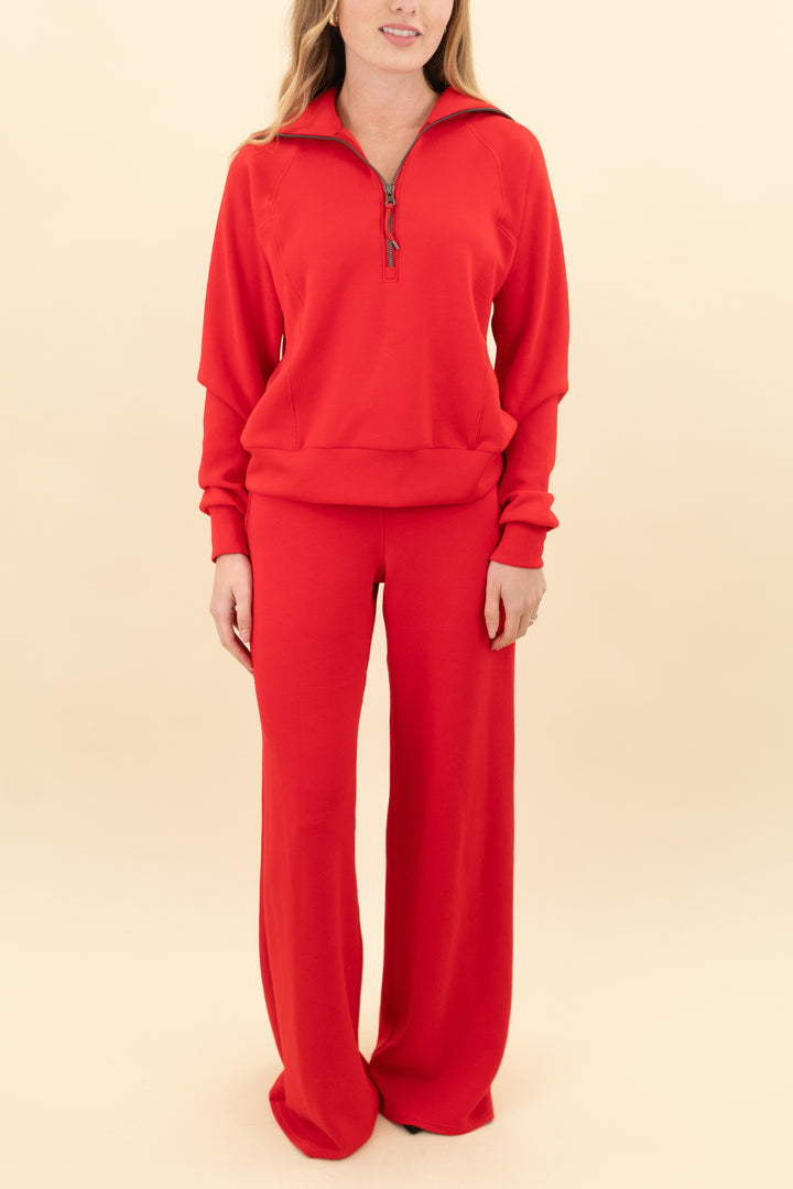 spanx red quarter zip pullover & wide leg pant set (xs; retail $246)