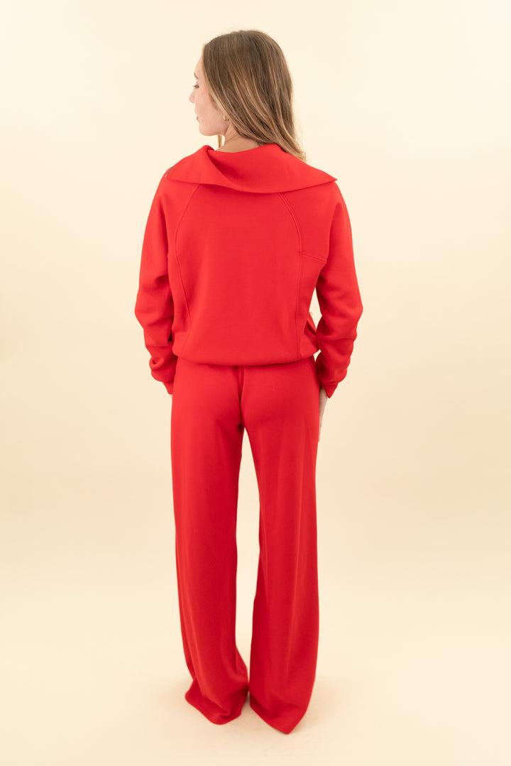 spanx red quarter zip pullover & wide leg pant set (xs; retail $246)