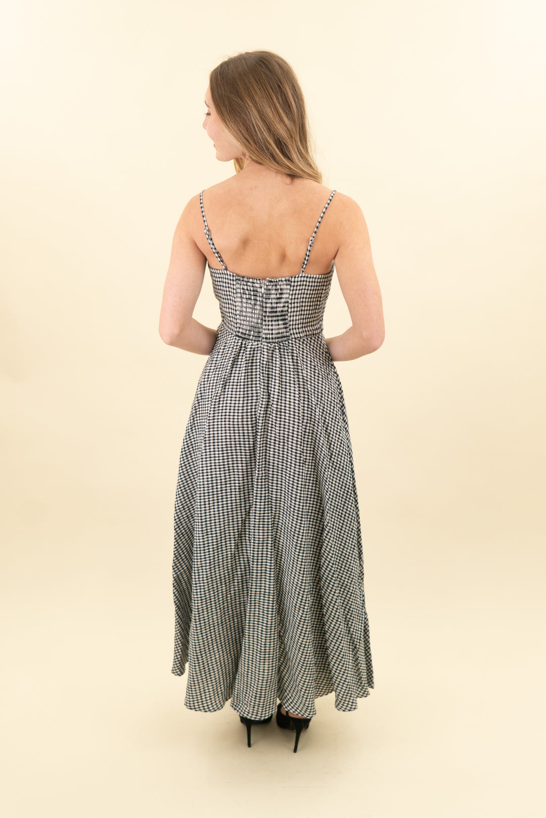 reformation black & white gingham maxi dress (2; retail $198)