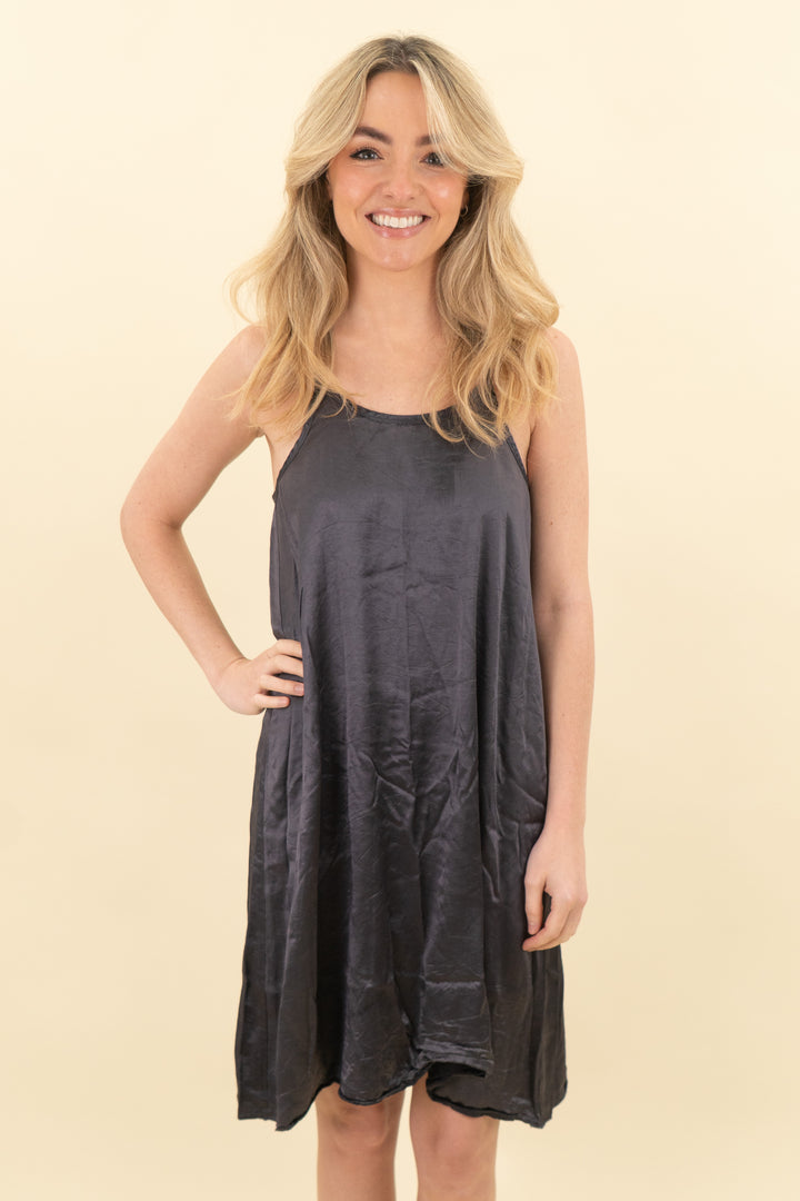 pj harlow grey satin slip dress (xs; retail $72)