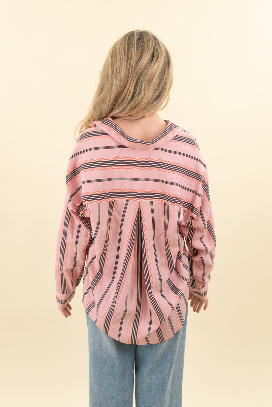 xirena pink & brown striped button up (xs; retail $245)