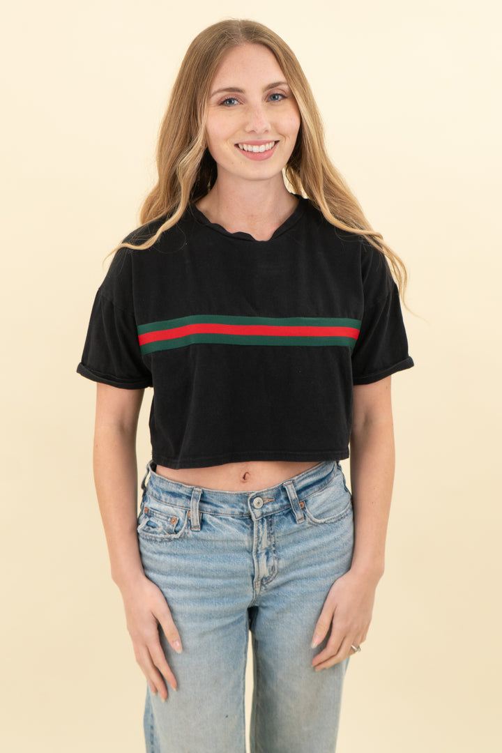 white fox black striped crop top (xs; retail $59)