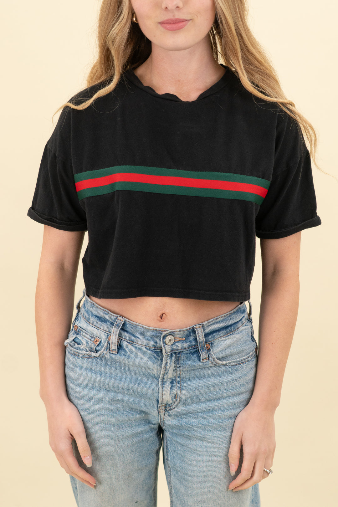 white fox black striped crop top (xs; retail $59)