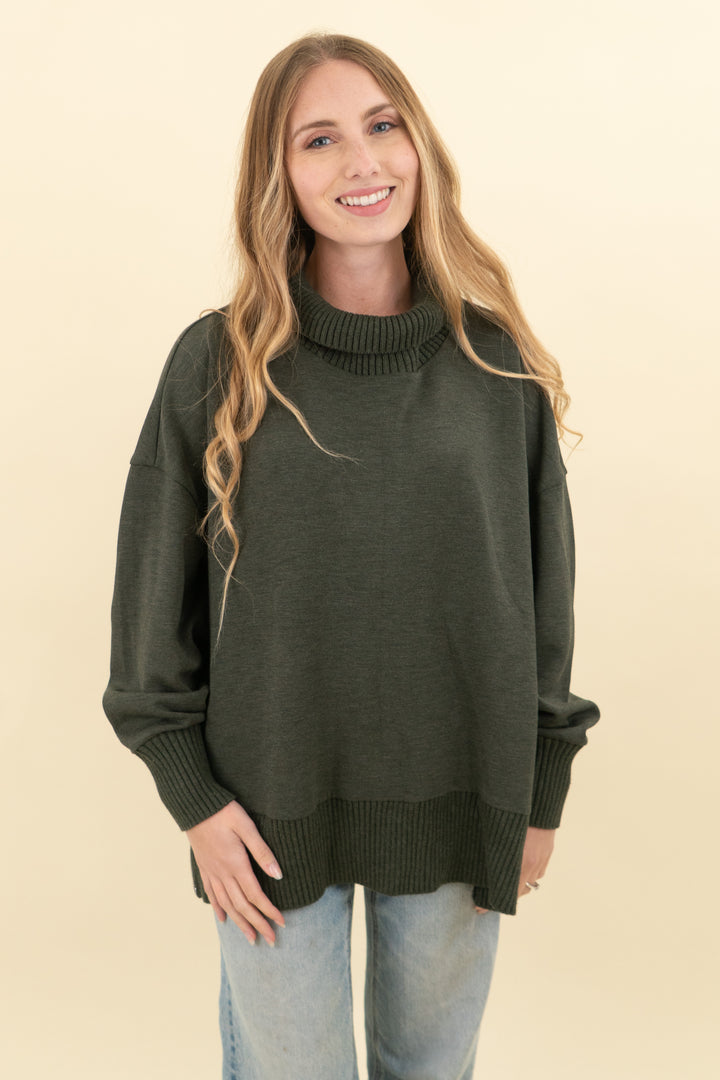varley dark olive oversized pullover w/ side zips (s; retail $158)