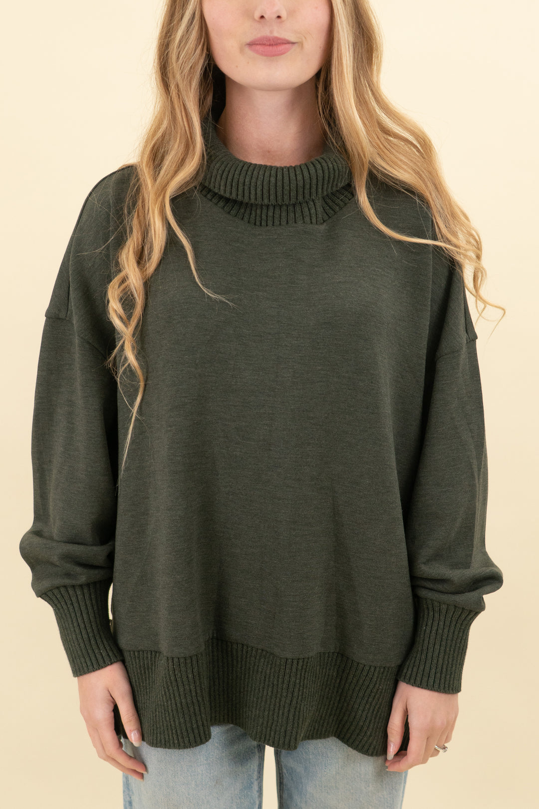 varley dark olive oversized pullover w/ side zips (s; retail $158)