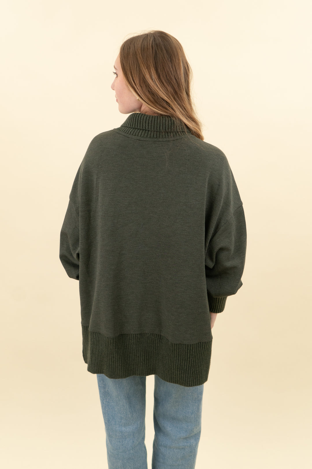 varley dark olive oversized pullover w/ side zips (s; retail $158)