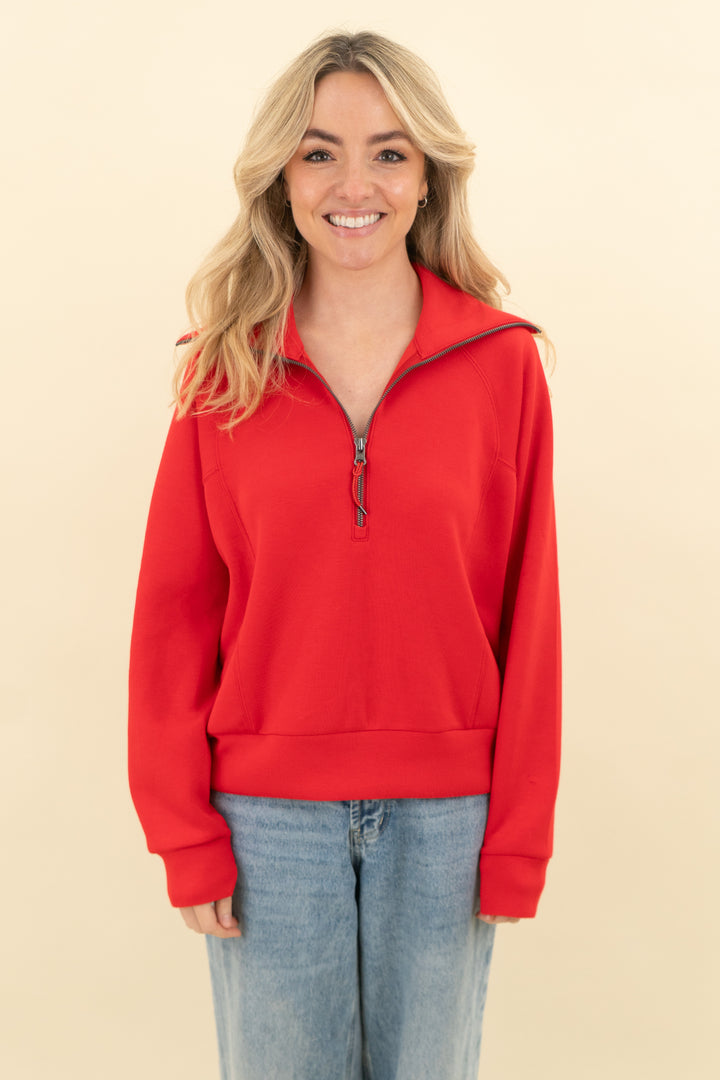 spanx red quarter zip pullover (s; retail $128)