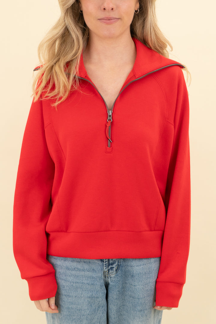 spanx red quarter zip pullover (s; retail $128)