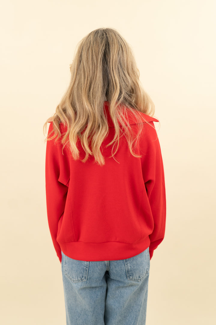 spanx red quarter zip pullover (s; retail $128)