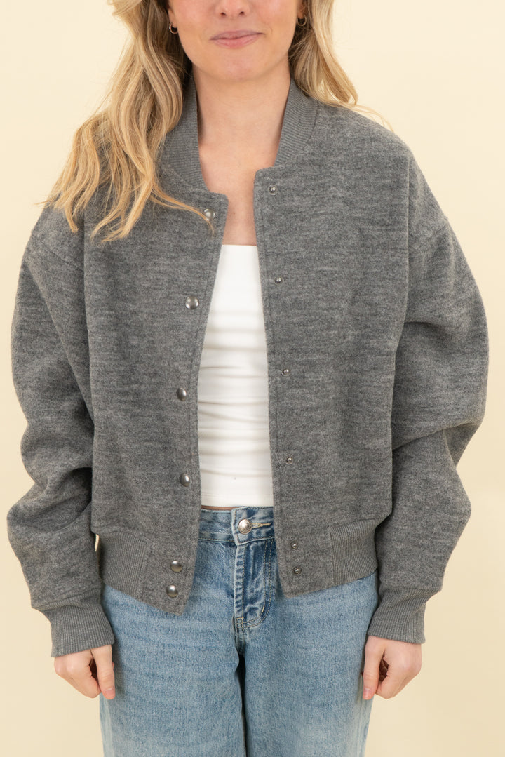 madewell gray flannel knit bomber jacket nwt (s; retail $168)
