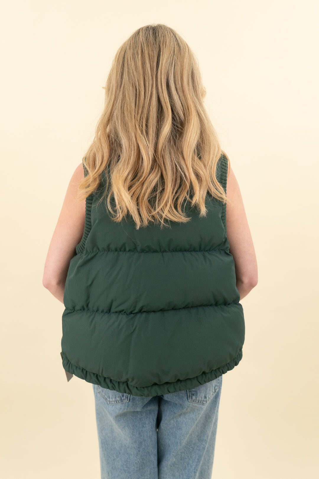 sweat betty dark green fleece puff vest (s; retail $168)
