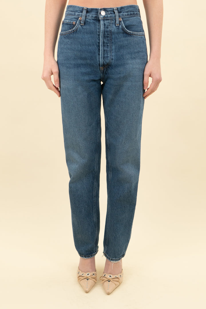 agolde dark wash 90s straight leg jeans (23; retail $228)
