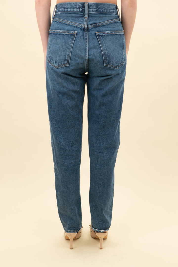 agolde dark wash 90s straight leg jeans (23; retail $228)