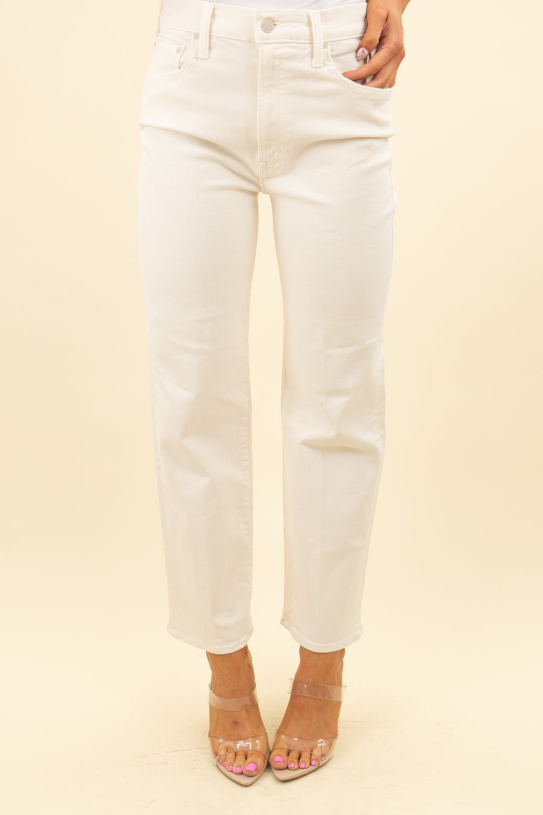mother rambler zip ankle jean in off white nwt (27; retail $228)
