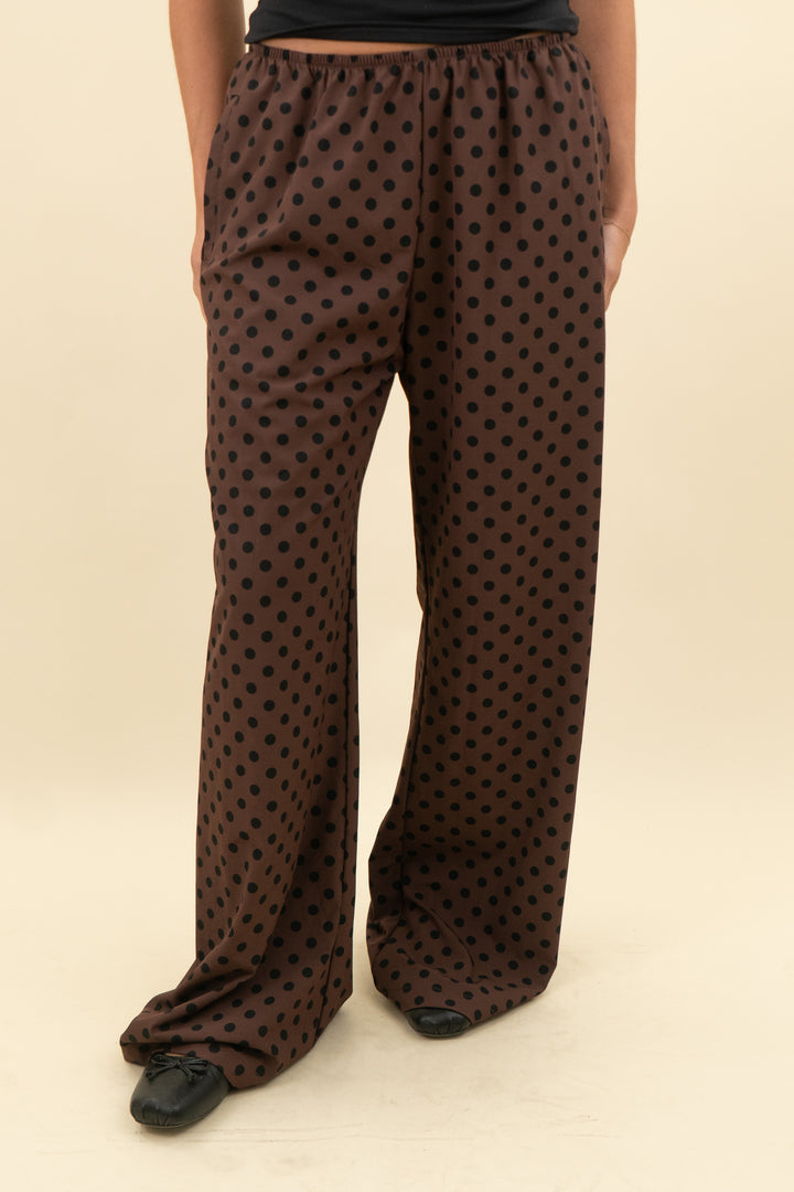 albion dark brown and black polka dot flare pants (st; retail $98)