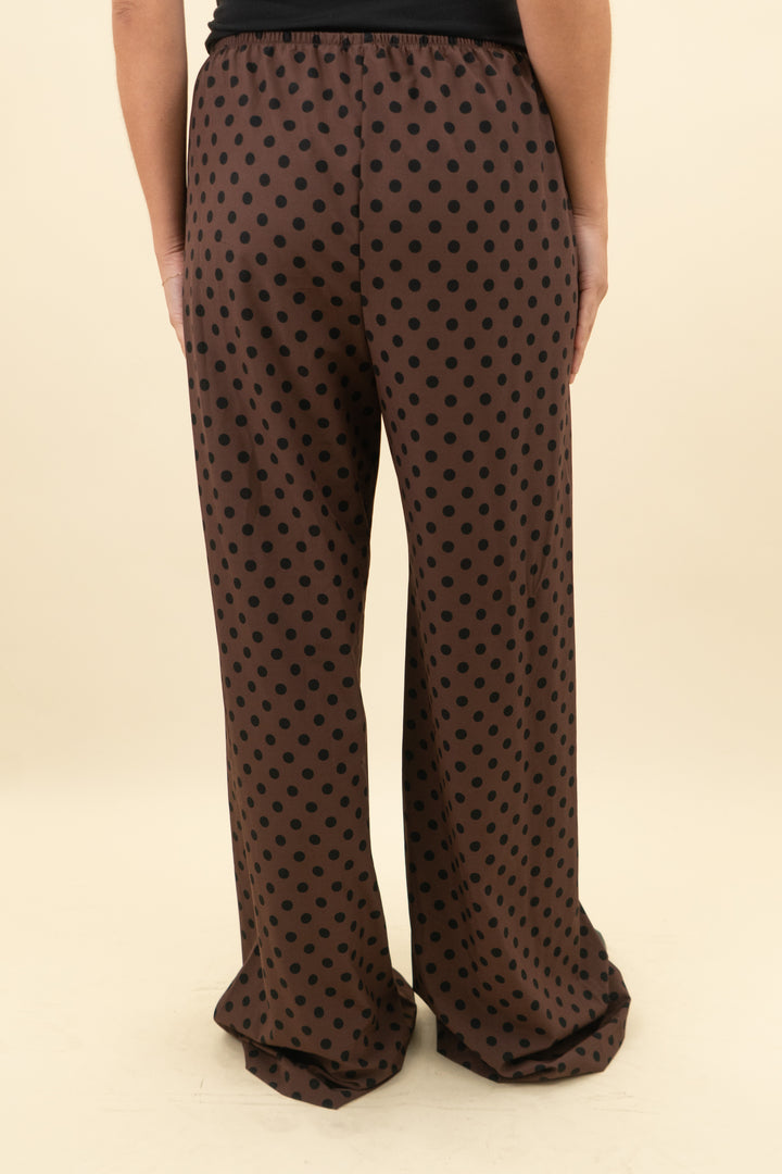 albion dark brown and black polka dot flare pants (st; retail $98)