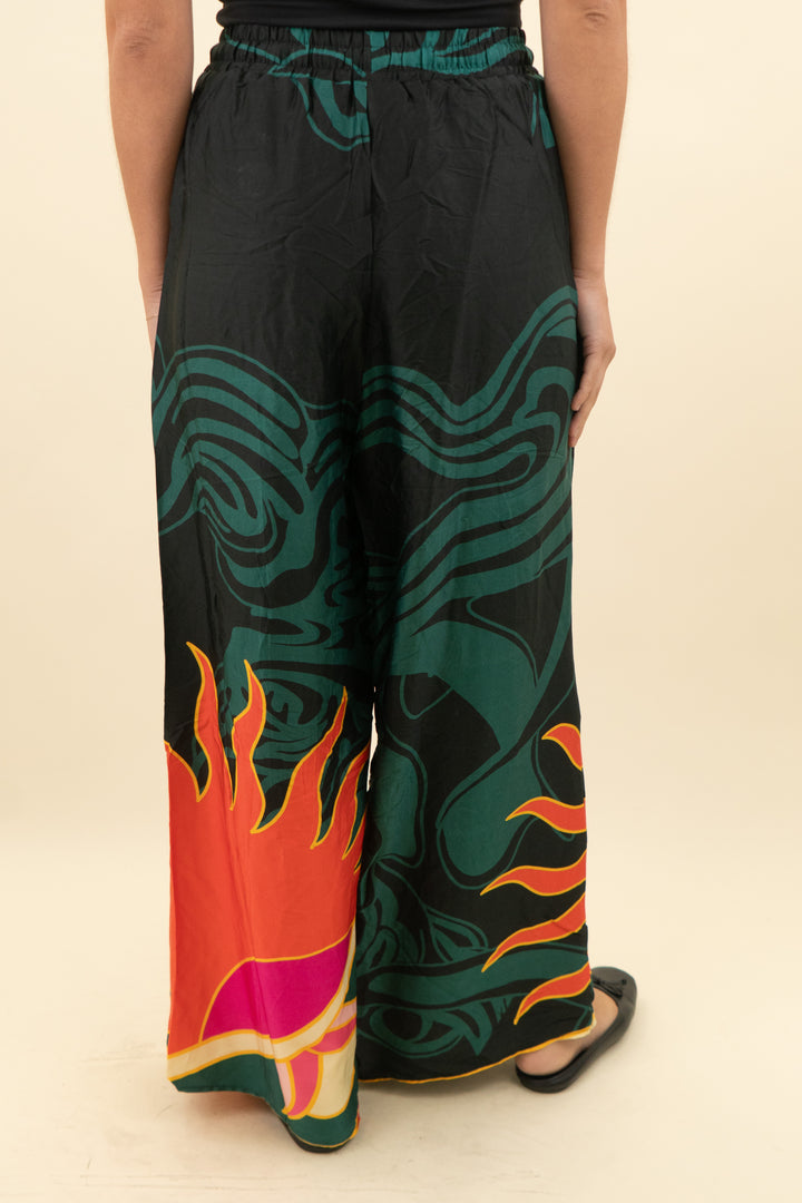maaji green/black/orange drawstring pants w/ sun on leg (s; retail $144)