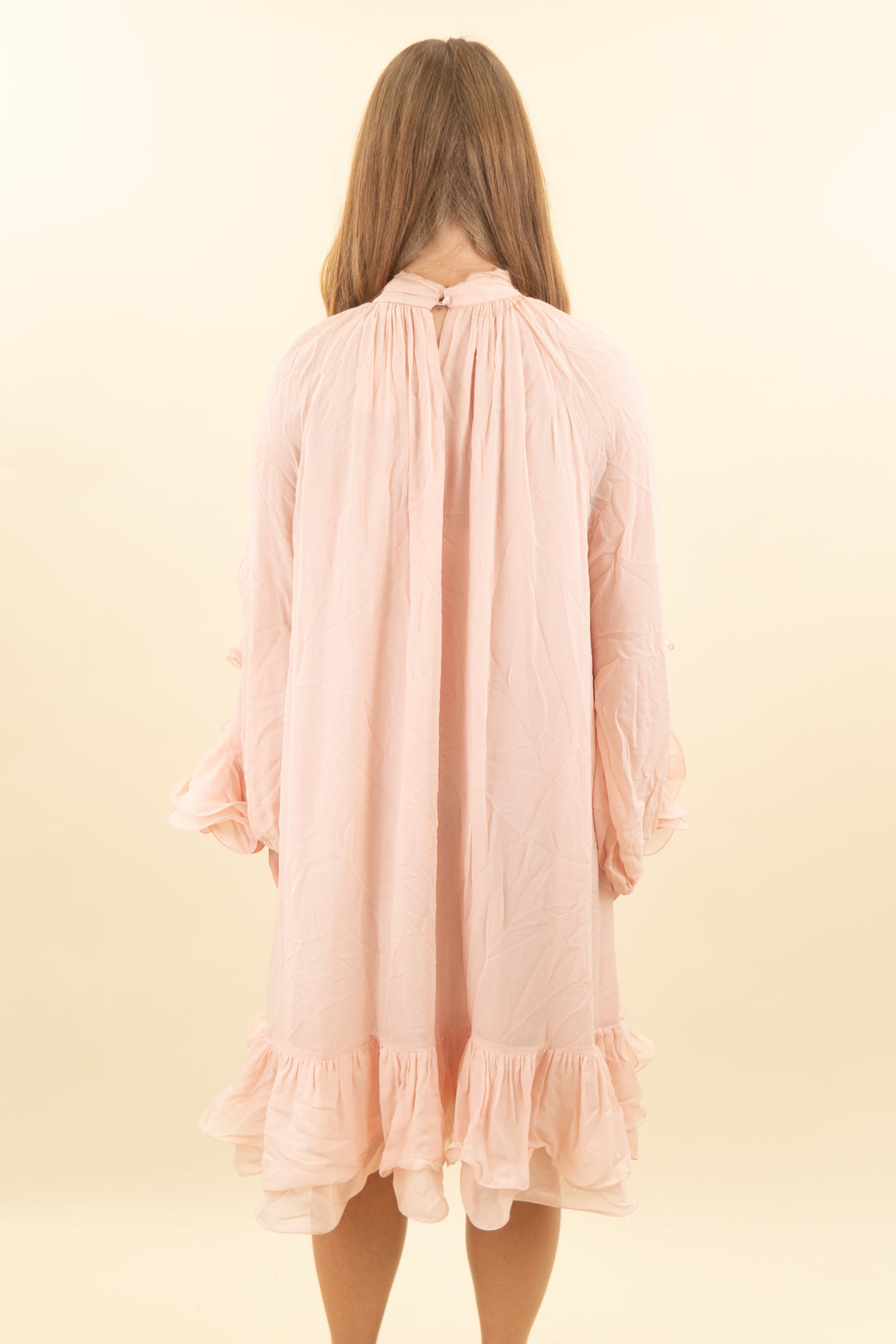 & other stories light pink chiffon keyhole ruffle mini dress (s; retail $170)