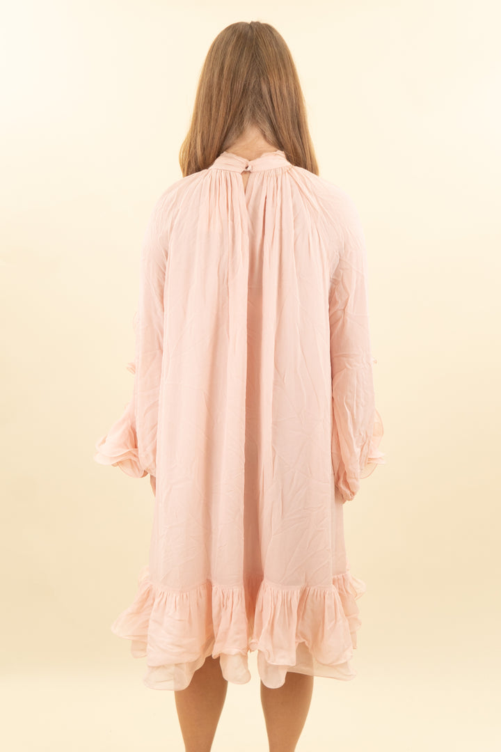 & other stories light pink chiffon keyhole ruffle mini dress (s; retail $170)