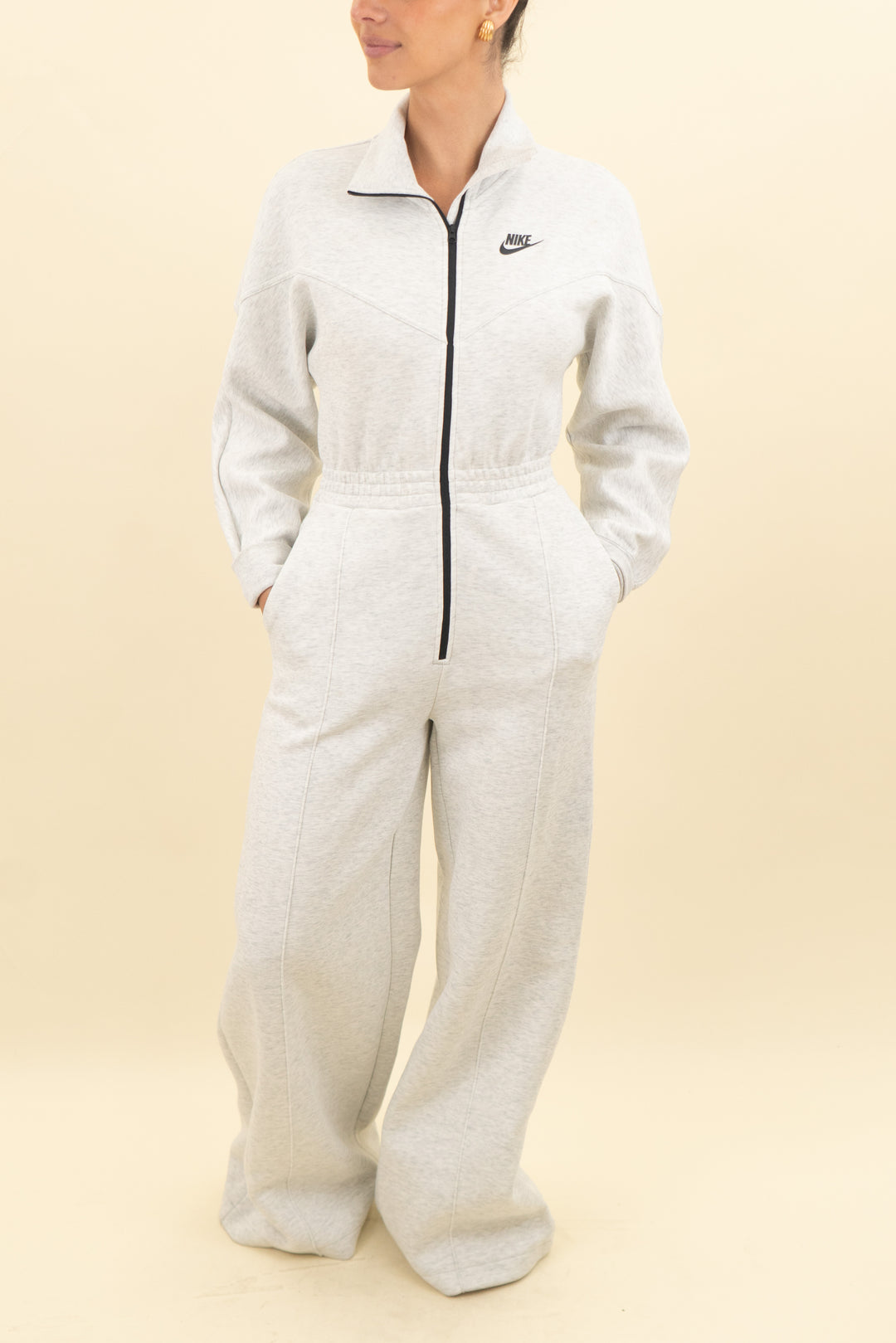 nike heather grey fleece jumpsuit (xs; retail $175)