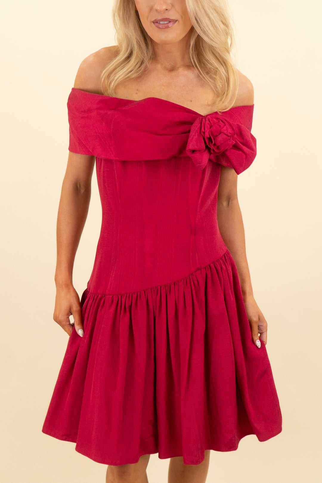 jessica mcclintock off shoulder berry vintage dress (9/10; retail $310)