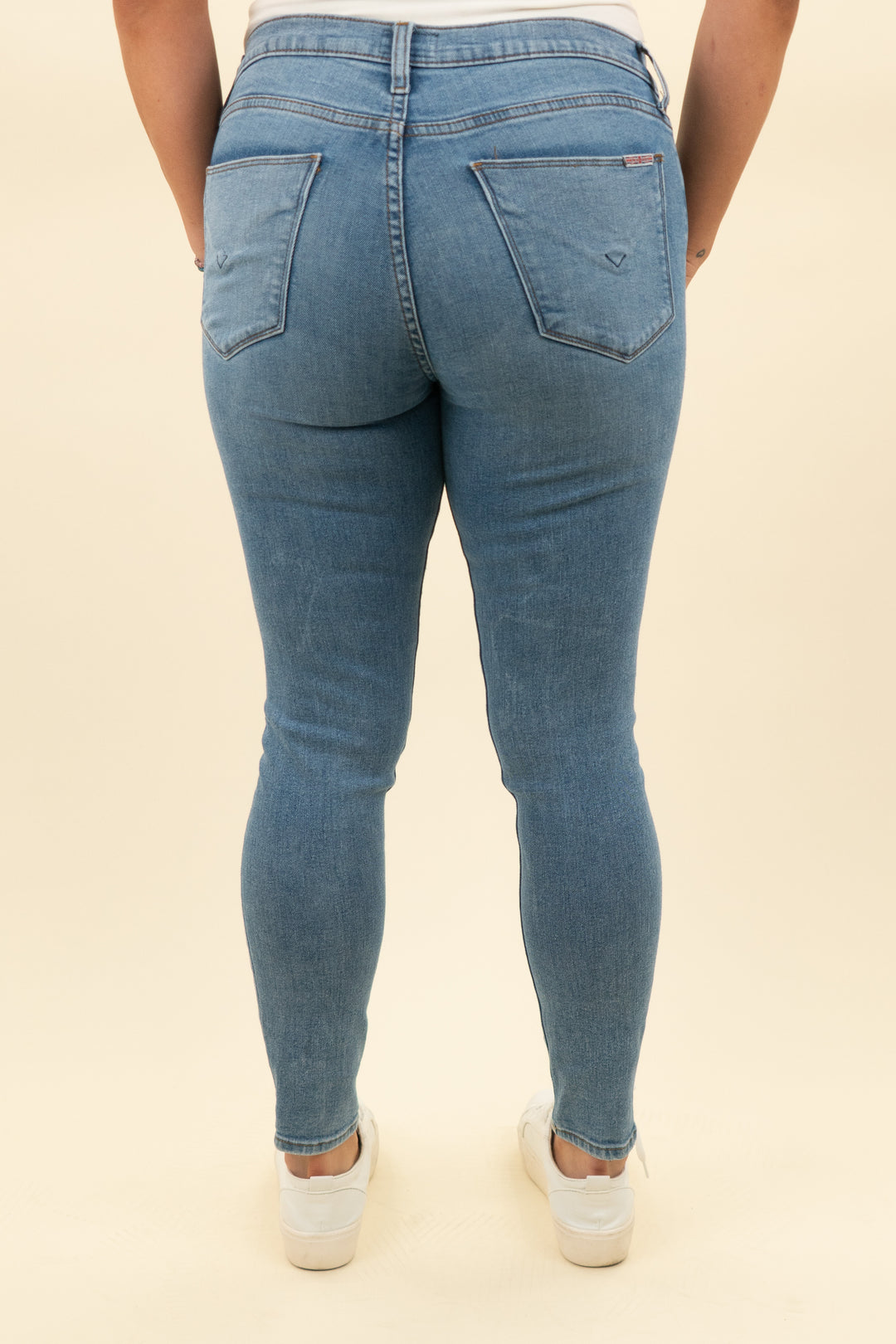 hudson medium wash skinny jeans (30; retail $195)
