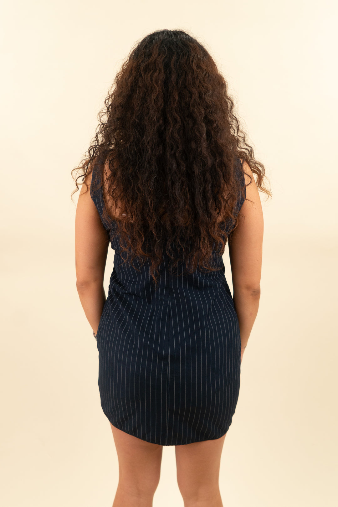 elodie navy and white pin stripe tank mini dress (l; retail $128)