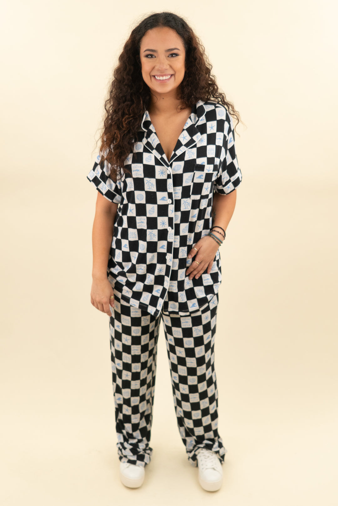 staykation ocean checkered pajama set (xl; retail $70)