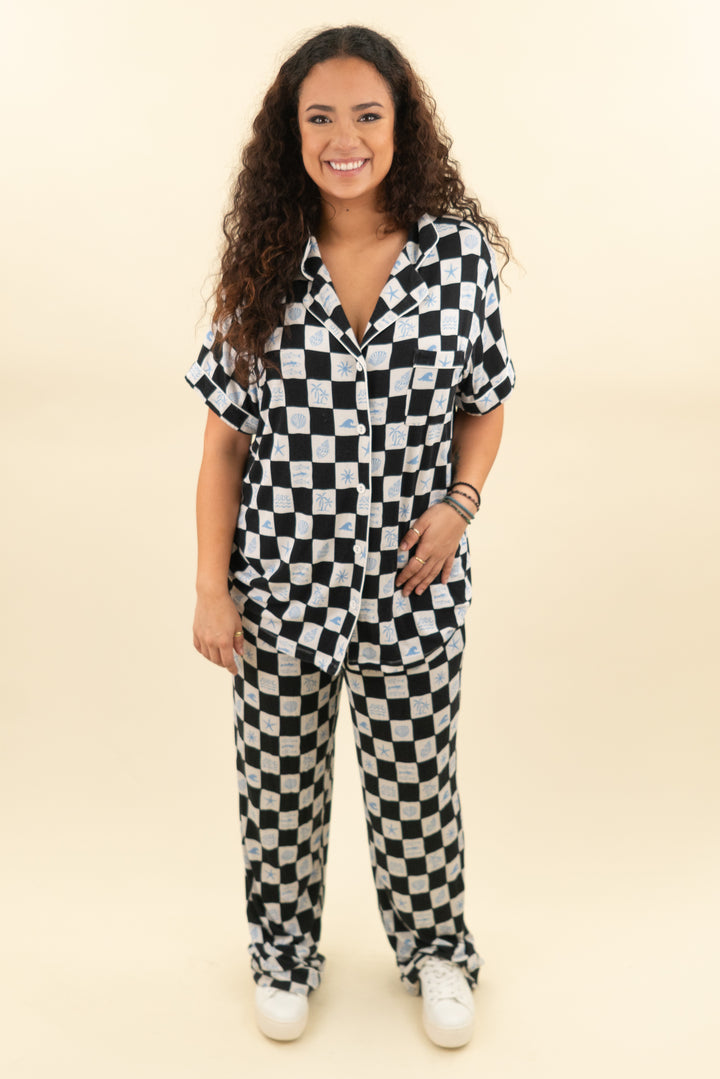 staykation ocean checkered pajama set (xl; retail $70)