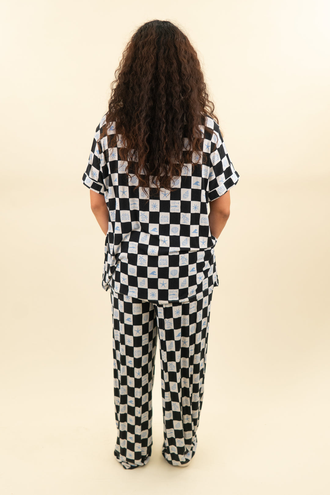 staykation ocean checkered pajama set (xl; retail $70)