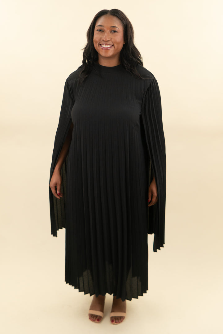 black pleated cape dress (1x; retail $60)
