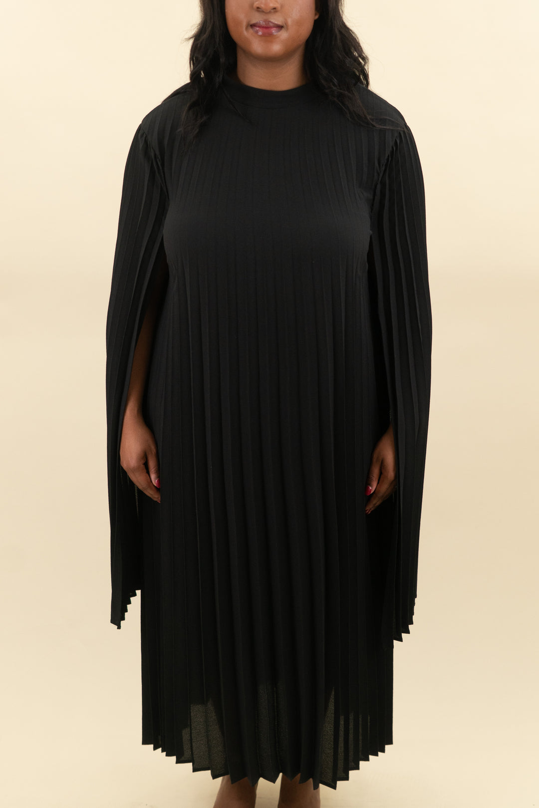 black pleated cape dress (1x; retail $60)